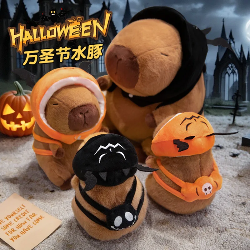 

Kawaii Halloween Pumpkin Capybara Plush Toy Fluffy Capybara Doll Brown Animal Capybara Stuffed Doll Friends Gift 22-38cm