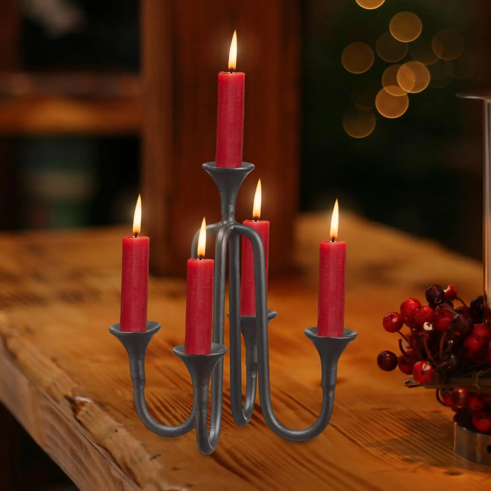 Candelabro adorno para árbol de Navidad decoración navideña portavelas para estante de cocina mesa de fiesta de aniversario