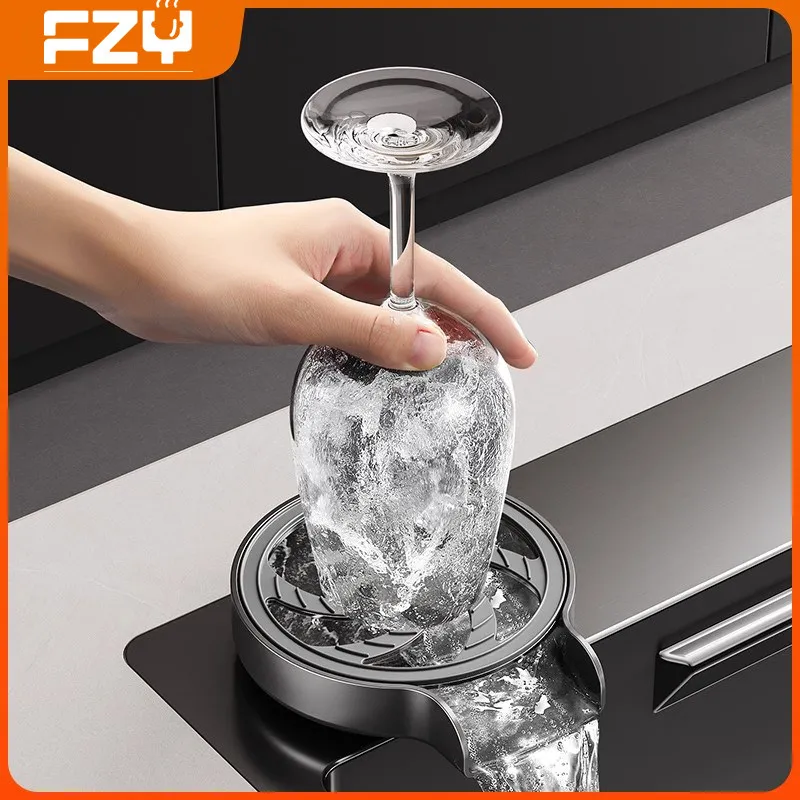 304 Stainless Steel Glass Rinser, Press Type High Pressure Automatic Cup Washer for Home Bar Sink