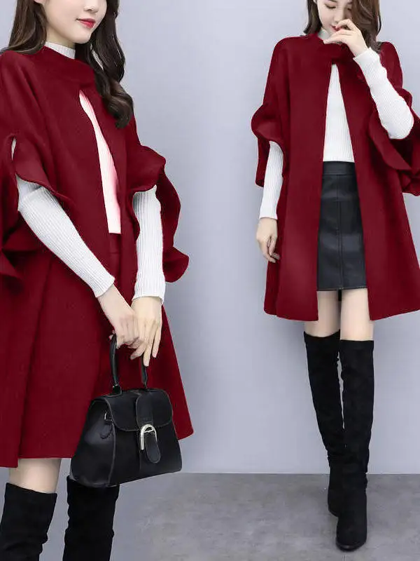 

New Women's Large Size Long Woolen Coat Autumn Winter Wear Commute Sle Polyester Fiber Thiened Mid-Length Pure Color