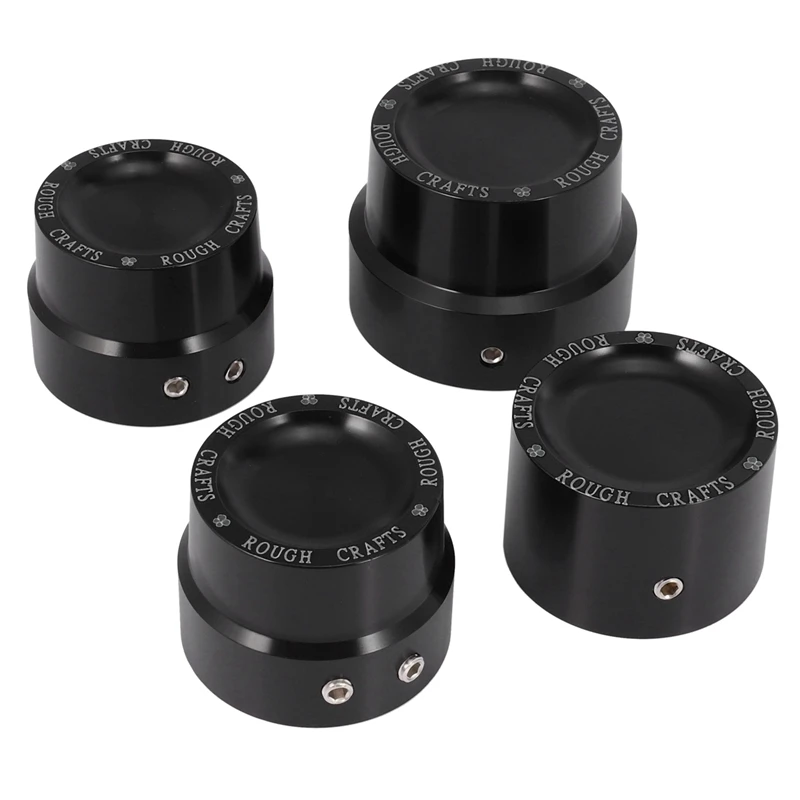 4 Pcs Black Aluminum Rough Craft Carving Front & Rear Axle Nut Covers Caps Fit for  Sportster XL883 XL1200 Dyna Touring V-