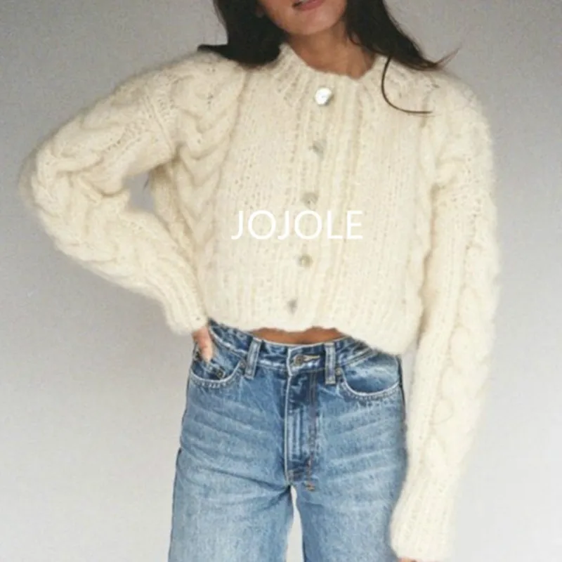 Flowers Crocheted Sweater Jacket Women Hook Twist Knitted Cardigan Spring Autumn Cashmere High Waist Single-Breasted Crop Tops