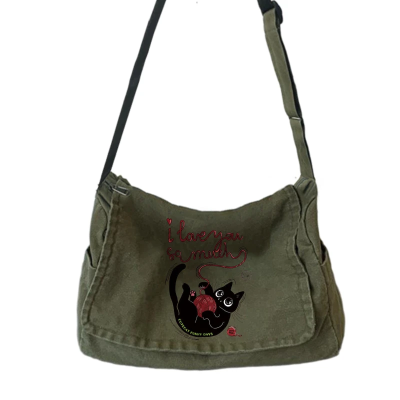 Mode frauen Tasche Nette Katze Druck Schulter Tasche Retro Leinwand Große Kapazität Umhängetasche Für Frauen Laptop Tasche Pendeln