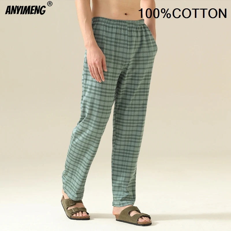 100% Cotton Mens Bottoms Autumn Spring Male Full Pants High Quality Plaid Pj Pants for Boy Sleeping Long Lingerie Man Sleepwear