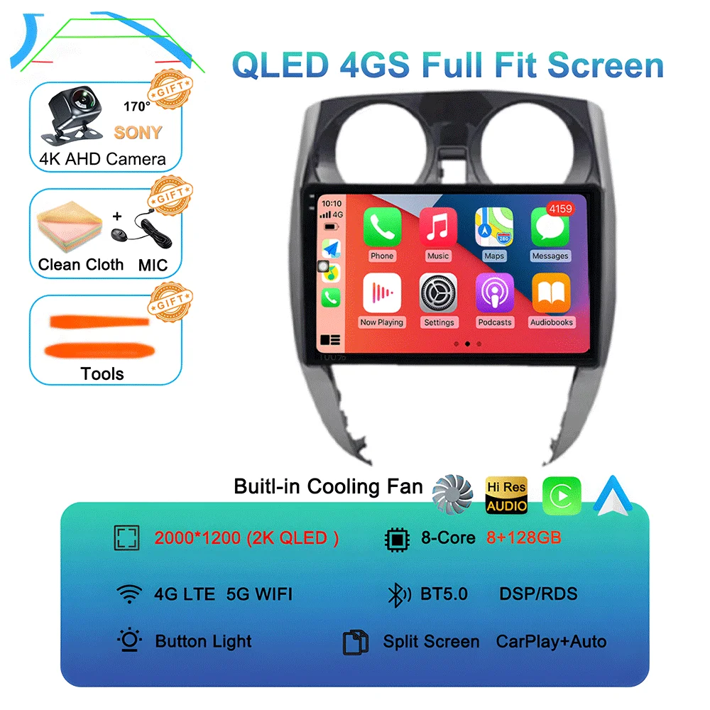 Android 16 Auto voor Nissan Note 2 E12 2012 - 2021 autoradio 2 Din stereo multimediaspeler GPS navigatie Carplay WIFI+4G