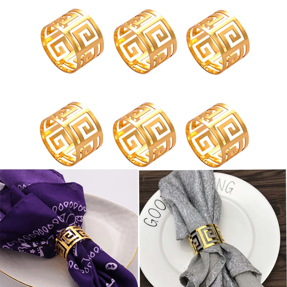 

6pcs Back Pattern Wedding Napkin Rings Table Decoration Hollow Out Family Gatherings Everyday Use Napkin Buckle Holder