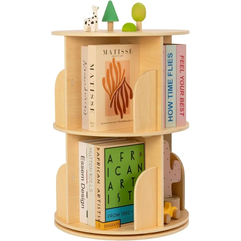 

2-Tier Rotating Wooden Bookshelf, Compact Narrow Stand for Home Office or Living Room
