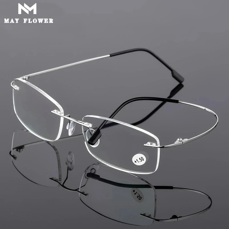 Anti Blue Flexible Ultralight Rimless Memory Titanium Reading Glasses for Men Presbyopic Eyeglasses Strength +1.0~+3.5