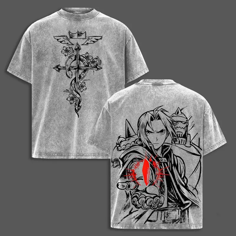Fullmetal Alchemist Edward Alphonse Elric Anime Printed Tee Men Women Washed Cotton T-shirts Oversized T Shirt Harajuku Tshirt