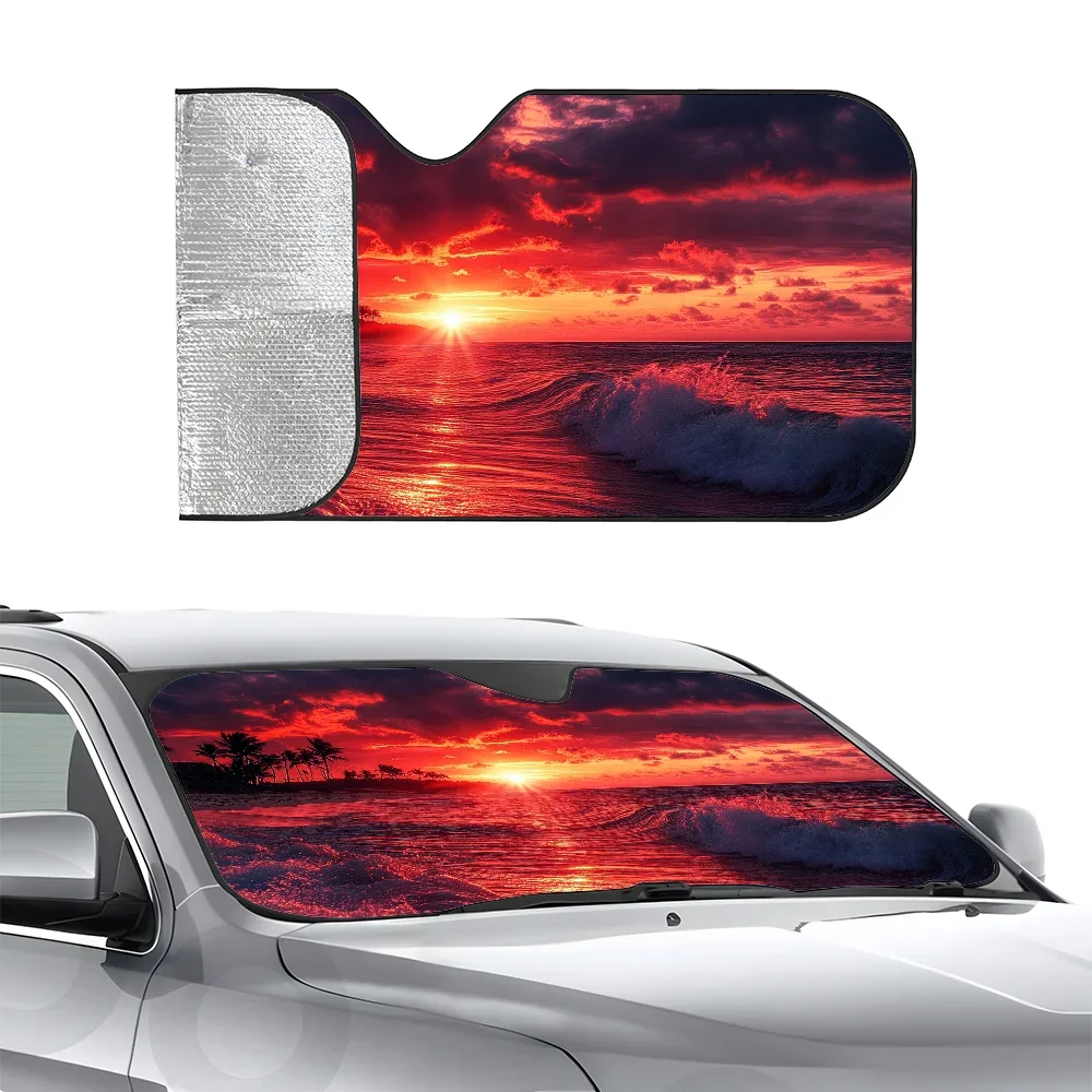 

Ocean Beach Sunset Car SunSha Three-layer Insulation Car Front Windshield Sun Sha Suction Cup Blocks UV Rays Sun