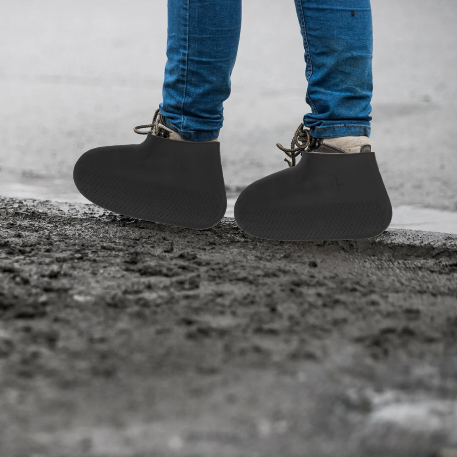 

1 Pair Waterproof Shoe Covers Durable Rainproof Overshoes For Outdoor Mud Snow Protection Anti-Slip Shoe Protectors Size L Black