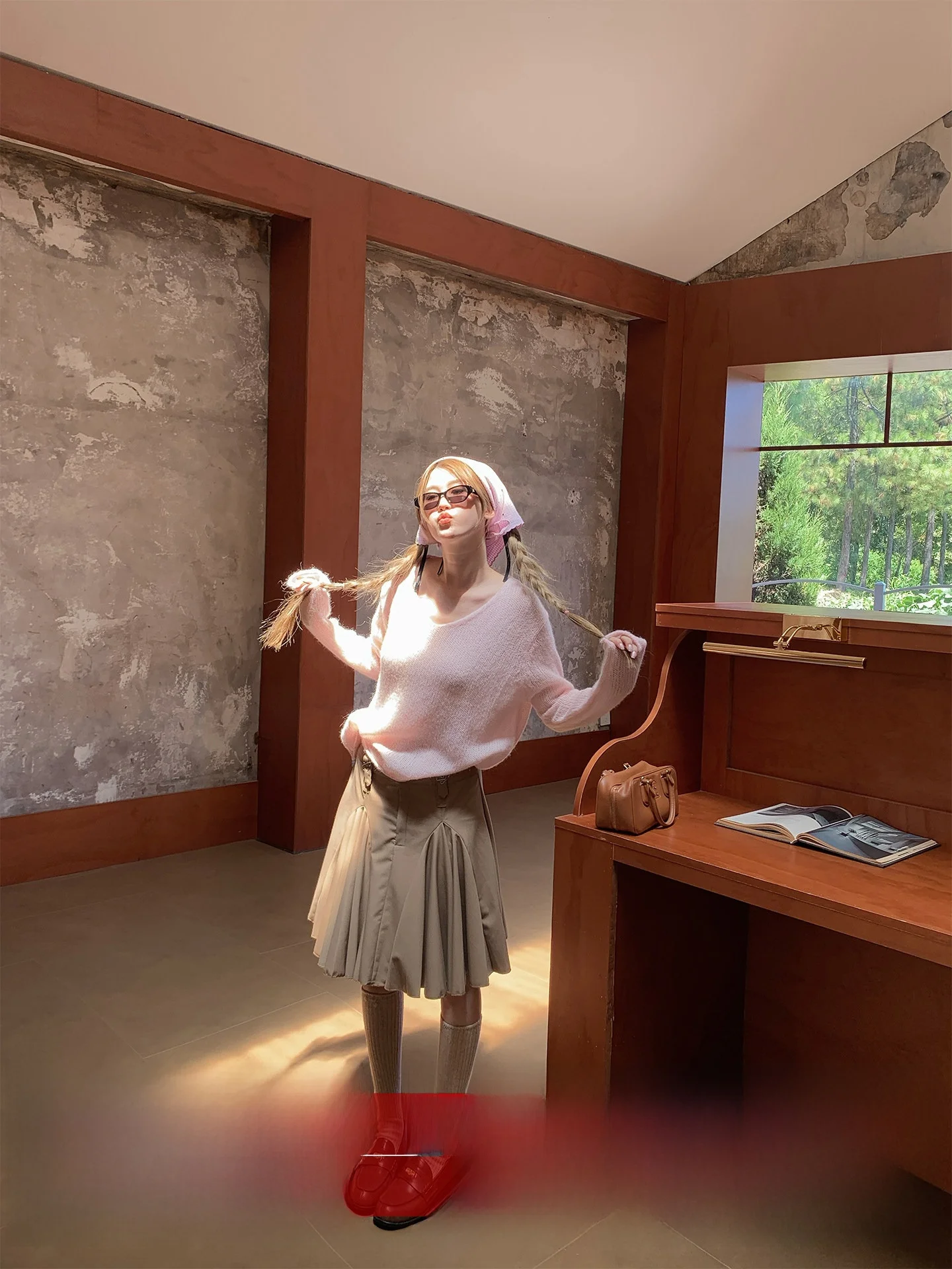 

Loose V-Ne Knitted Sweater Women's Pure Color Overhead Spring Autumn New Sle 9C Pink Rose Casual Comfortable Long Sve