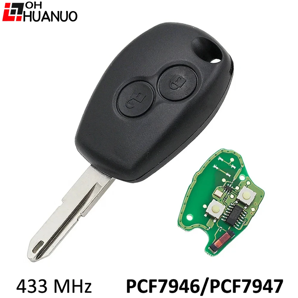 2 Button 433Mhz Remote Key Fob for Renault Kangoo Clio III 2 with ID46 PCF7946AT Chip or PCF7947 Chip NE73 Uncut Blade