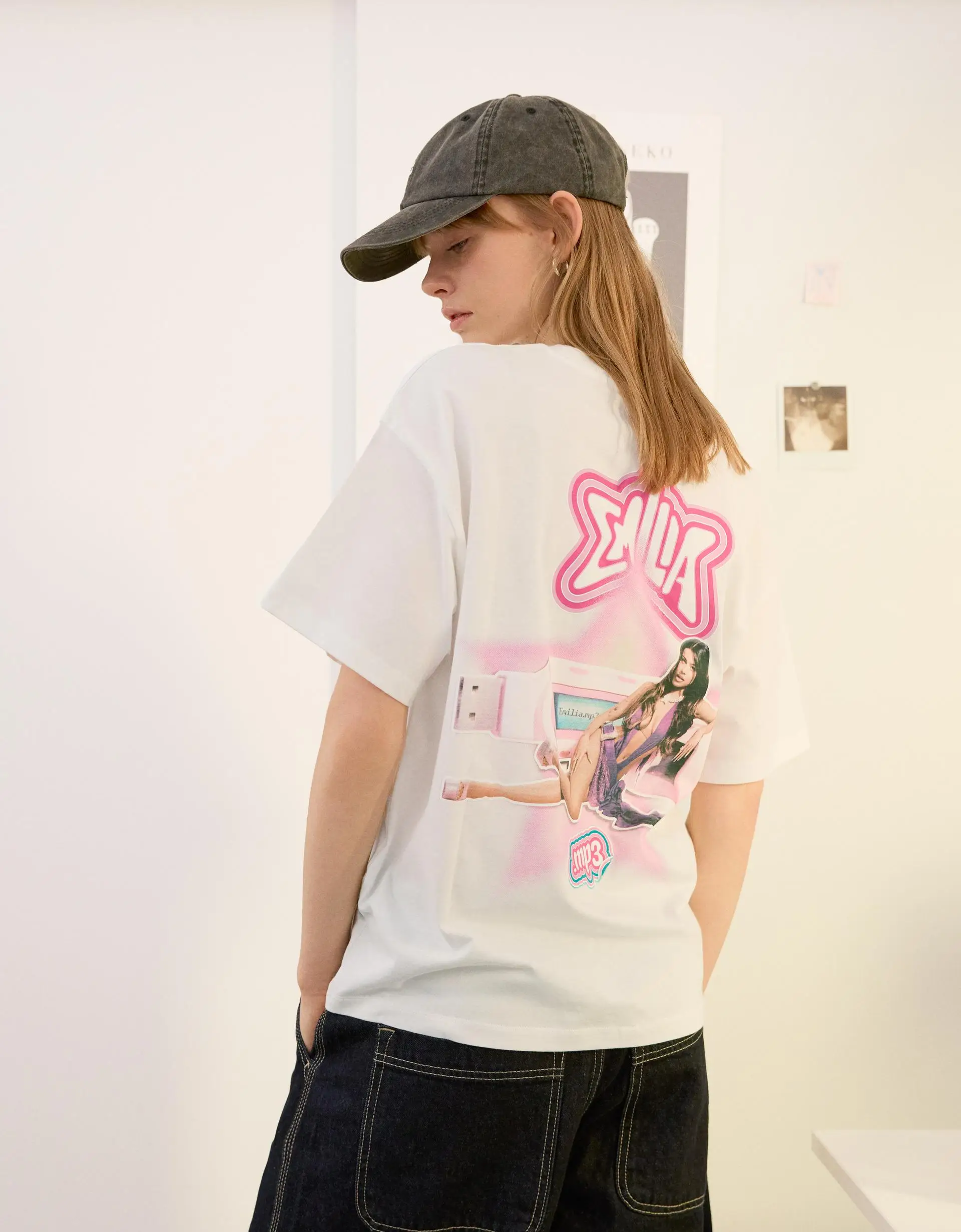 

Women T-shirts Emilia Mernes Short Sleeve Rhinestone Oversized T-shirt Casual Cotton Y2k Bershka Brand Female T-shirts Clothing