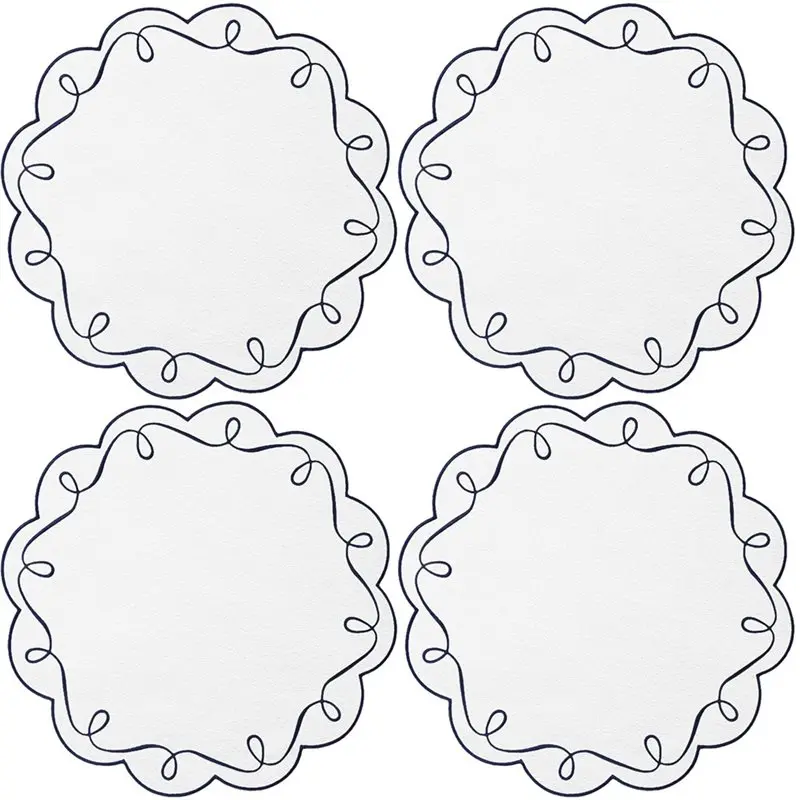 【EFFICIENT 】Ribbon Twirl Embroidery Round Placemats 4Pcs 15 Inch- Perfect For Party And Kitchen Dining Decor