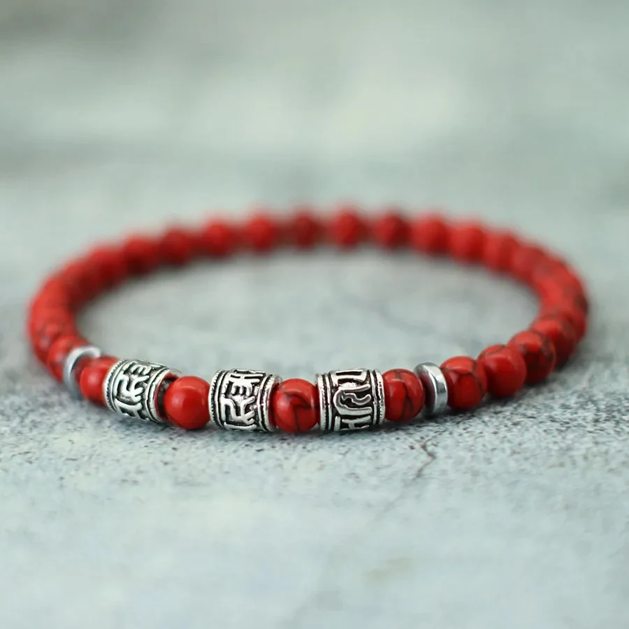 Noter Mantra Armband für Männer 6mm Howlith Lava Tigeraugen Perlen Armband Wikinger Zubehör Pulseras Para Hombre Tibet Armband – Detail 7