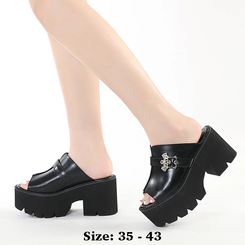 

High quality summer thick soles leather sandals for women 8cm high heel new 2025 35 43 platform open toe fashion shoe black