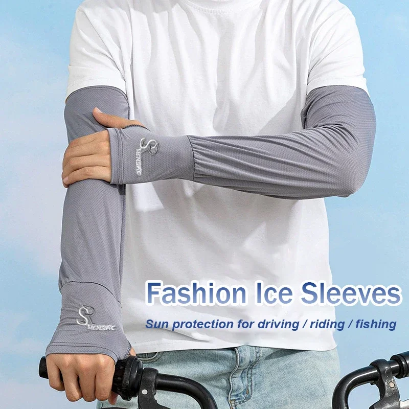 Summer Sun Protection Ice Sleeves Unisex Fashion Embroidered Outdoor Driving Riding Arm Sleeves With Thumb Hole