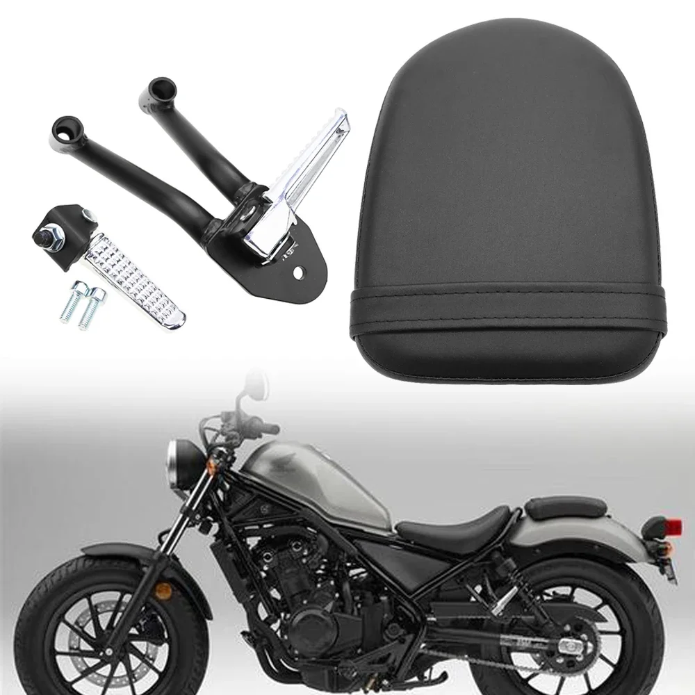 

Black Rear Seat Cushion Cover Passenger Foot Pegs Pedal w/ Support For Honda Rebel 2017-2018 2019 2020 CMX 300 500 CMX300 CMX500