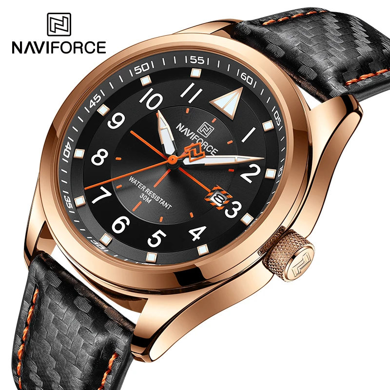 

NAVIFORCE Luxury Brand Male Watches Fashion Leather Strap Casual Quartz Calendar Clock Luminous Military Sport Men's Wrist Watch