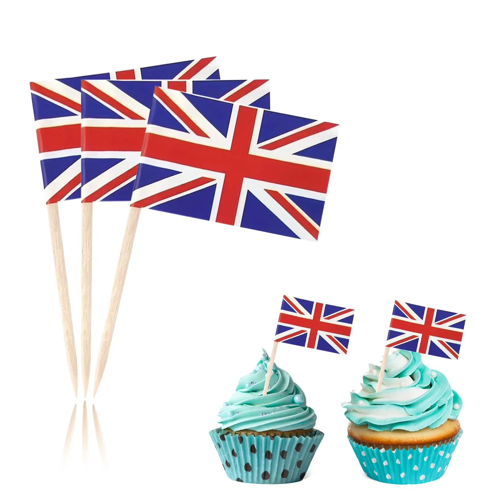 100 Stück britische Zahnstocher-Flaggen mit Vereinigtes Königreich, Cocktail-Picks, Cupcake-Topper, UK-Thema, Party-Dekorationszubehör