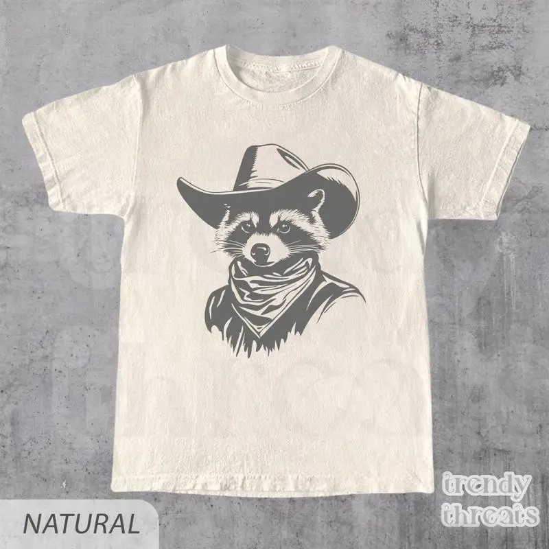 

Western Raccoon T Shirt Vintage Cowboy Racoon Cute Oversized Funny Meme Wild West