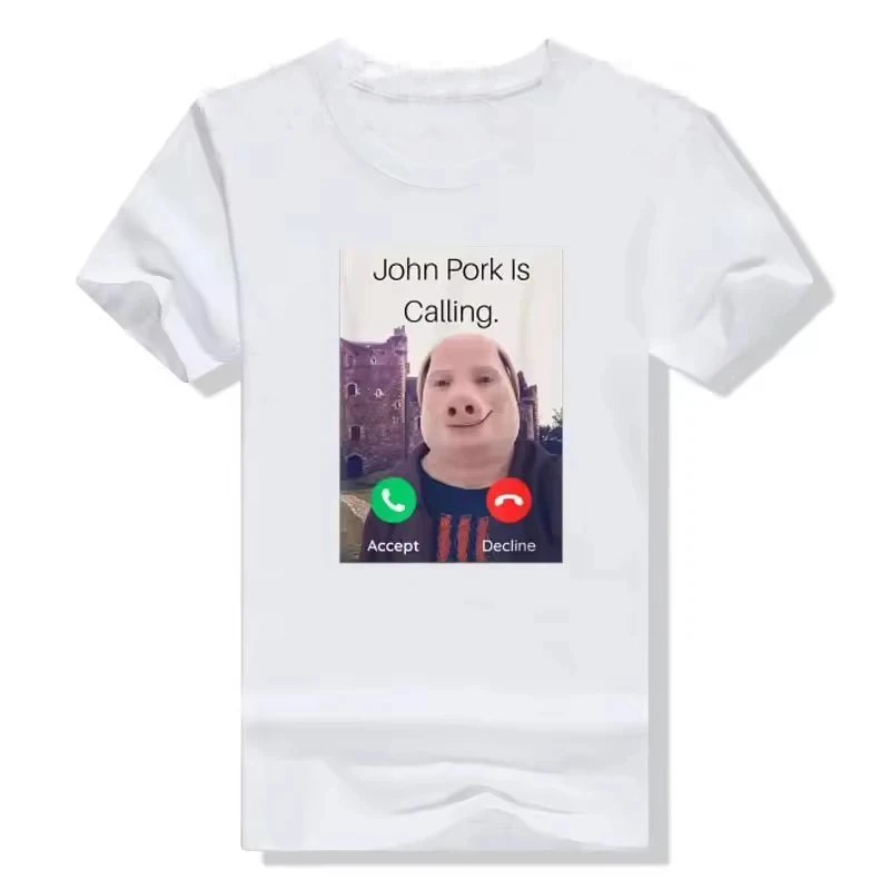 

Joh Pork Is Calling Answer Call Phone T-Shirt Humor Funny Pig Lover Graphic Tee Top Streetwear Fashion Short Sleeve Outfit Gift