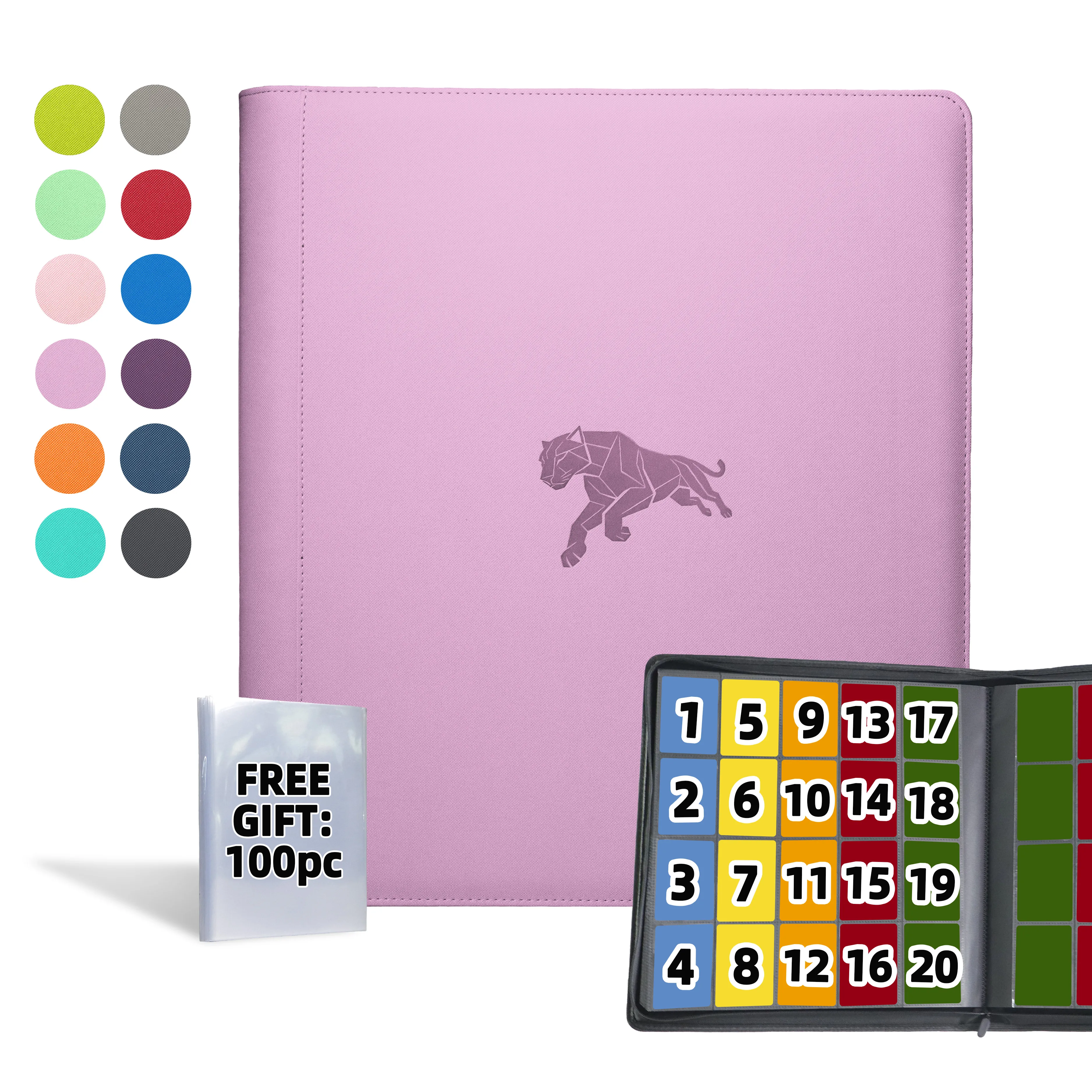 20 Pocket Zippered Card Organizer, 1280 Double-Sided PU Album, Trading Card Holder for TCG Sports Cards Game Cards
