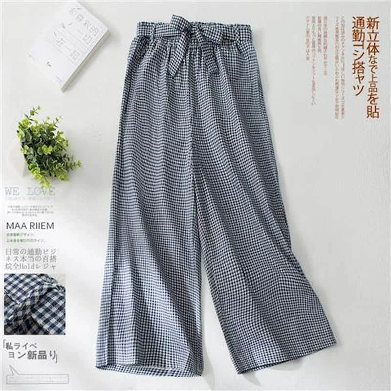 

Plaid Pants 2026 Summer Loose Casual Vintage Korean Style Harajuku Elastic Waist Trousers Straight-leg Pants Women Clothing