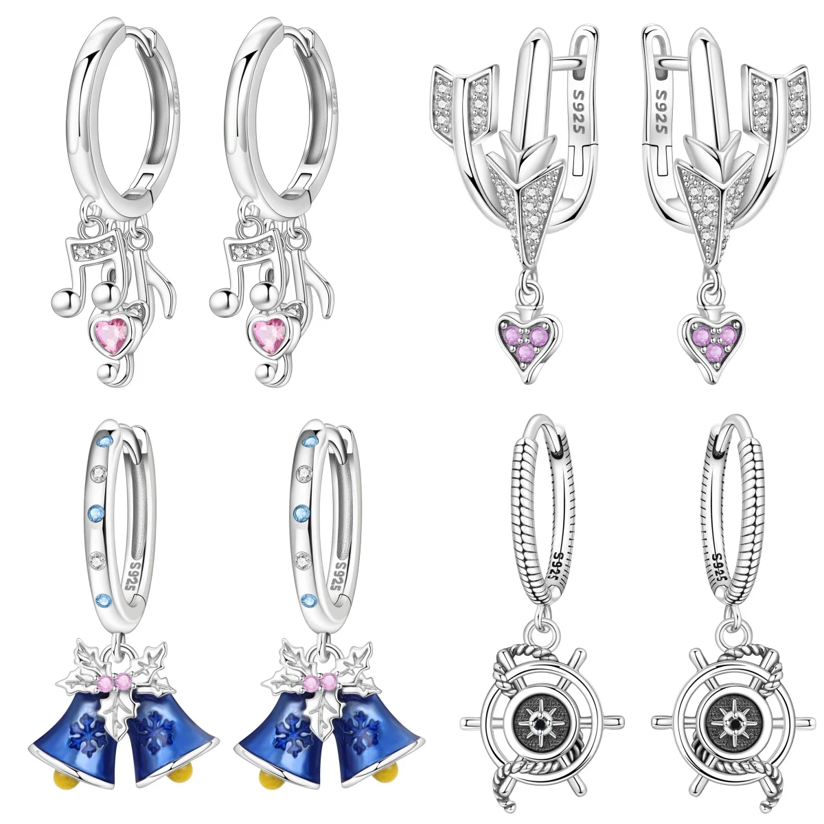 Orstarry S925 Sterling Silver Earrings Fashion Bell Music Note Cupid Rudder Earrings For Women Birthday Gift Silver Jewelry