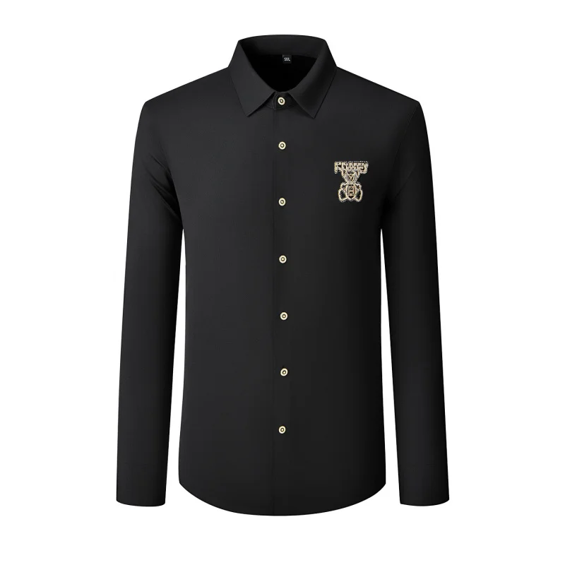 Luxury Men's Long Sleeve Shirt Fashion Embroidery Design, Premium Casual Non-Iron Wrinkle Free Elegant Dress Shirt