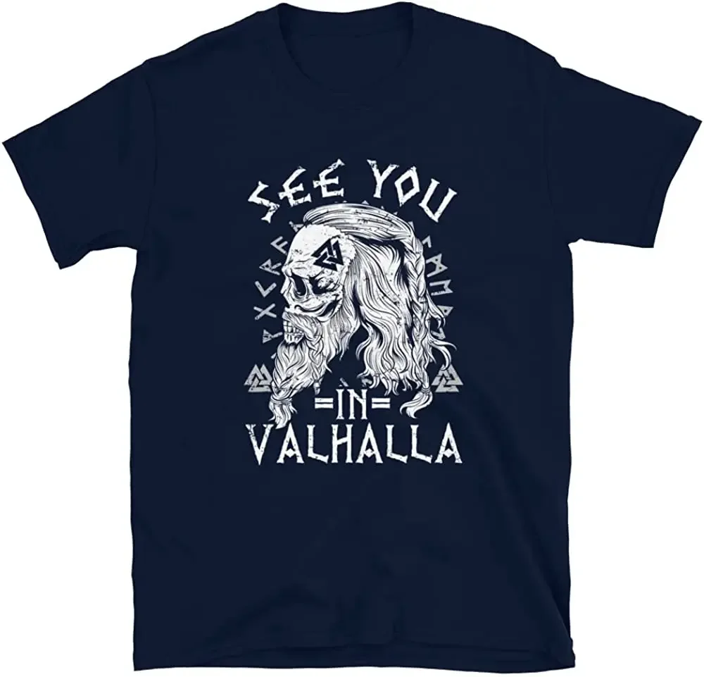 Men's 100% Cotton Casual Tshirts Loose Top S-3XL See You In Valhalla Valknut  Clothes,Nordic  Norse Mythology Tshirt