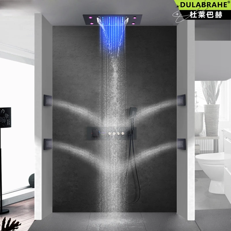 

Concealed Shower LED Thermostatic Digital Display Brass Shower Set Into The Wall Concealed Installation Showerhead 500*360mm