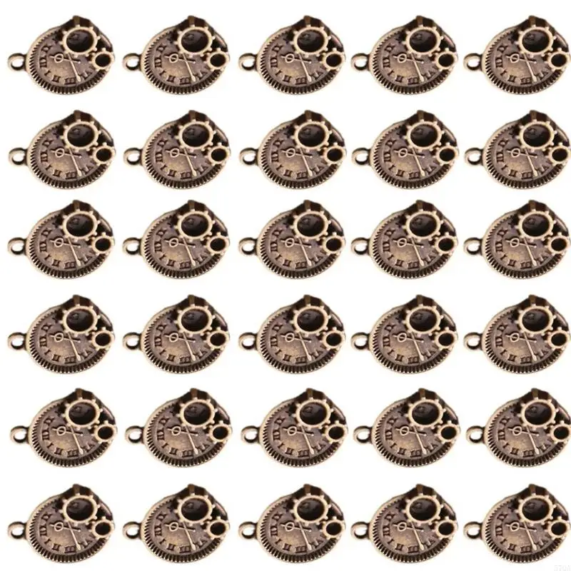 57QA 30pcs Vintage Style Alloy Clock Charm Adornments Fashionable Time Pendants For DIY Jewelry Making And Accessories