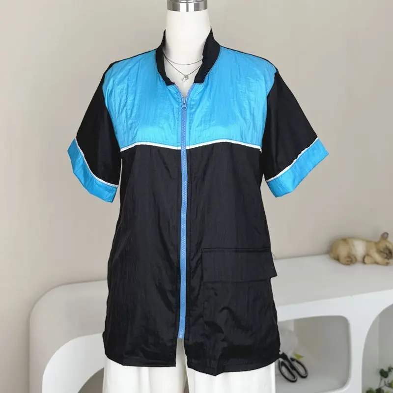 Pet Grooming Work Clothes Breathable Pet Shop Uniforms Blue Pet Groomer Short Sleeve Top Non Stick Hair Smock Anti Hair Trousers