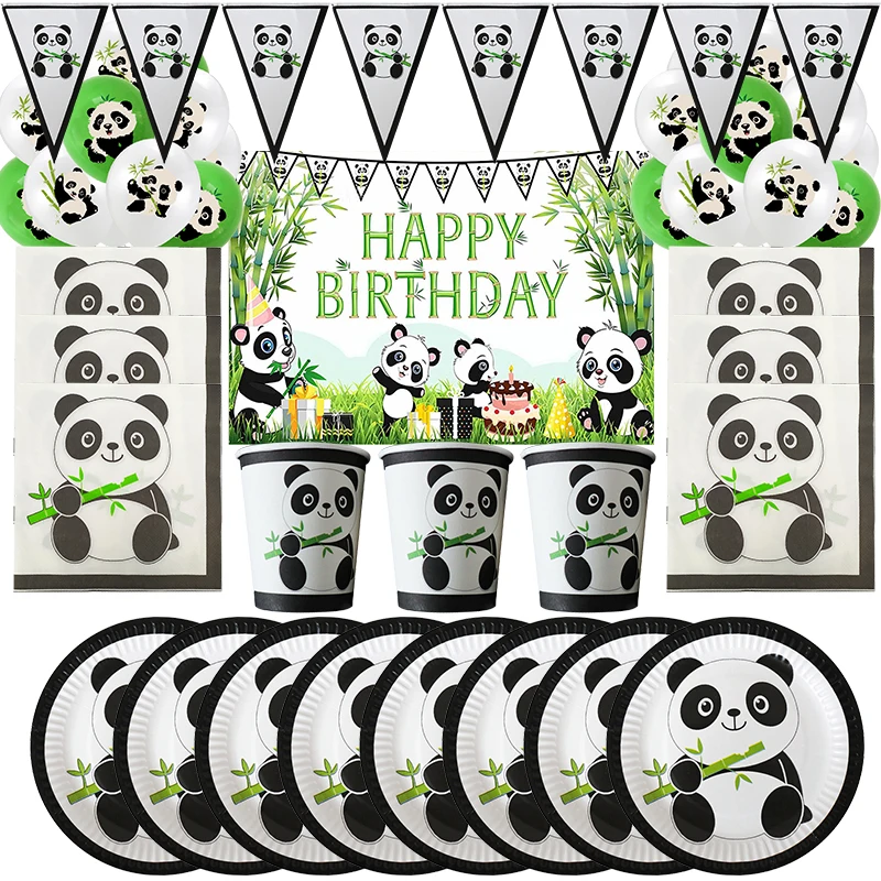 New Panda Birthday Party Decorations Kids Cartoon Theme Disposable Tableware Cup Plate Panda Balloon Baby Shower Party Supplies