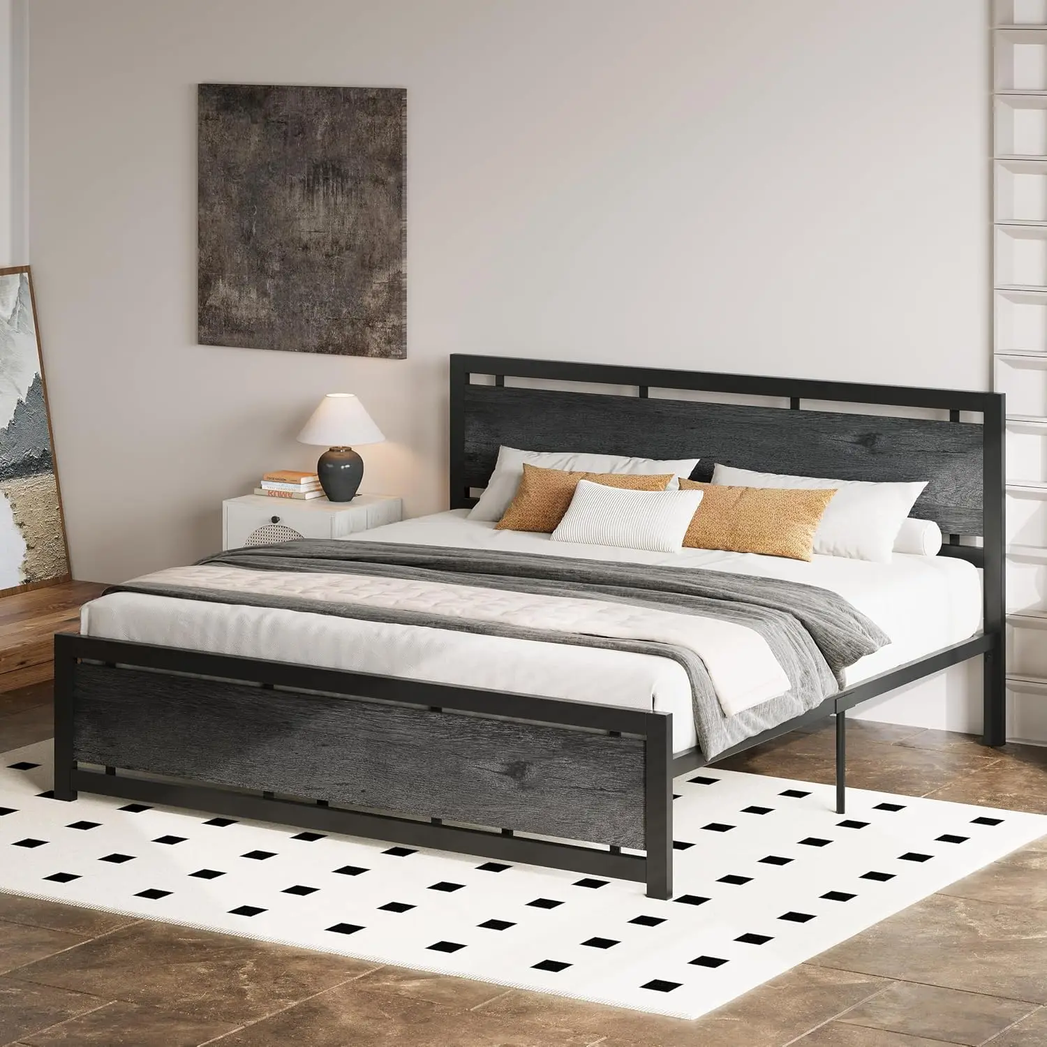 California King Bed Frame with Headboard & Footboard, Metal Platform No Box Spring Needed, Customized