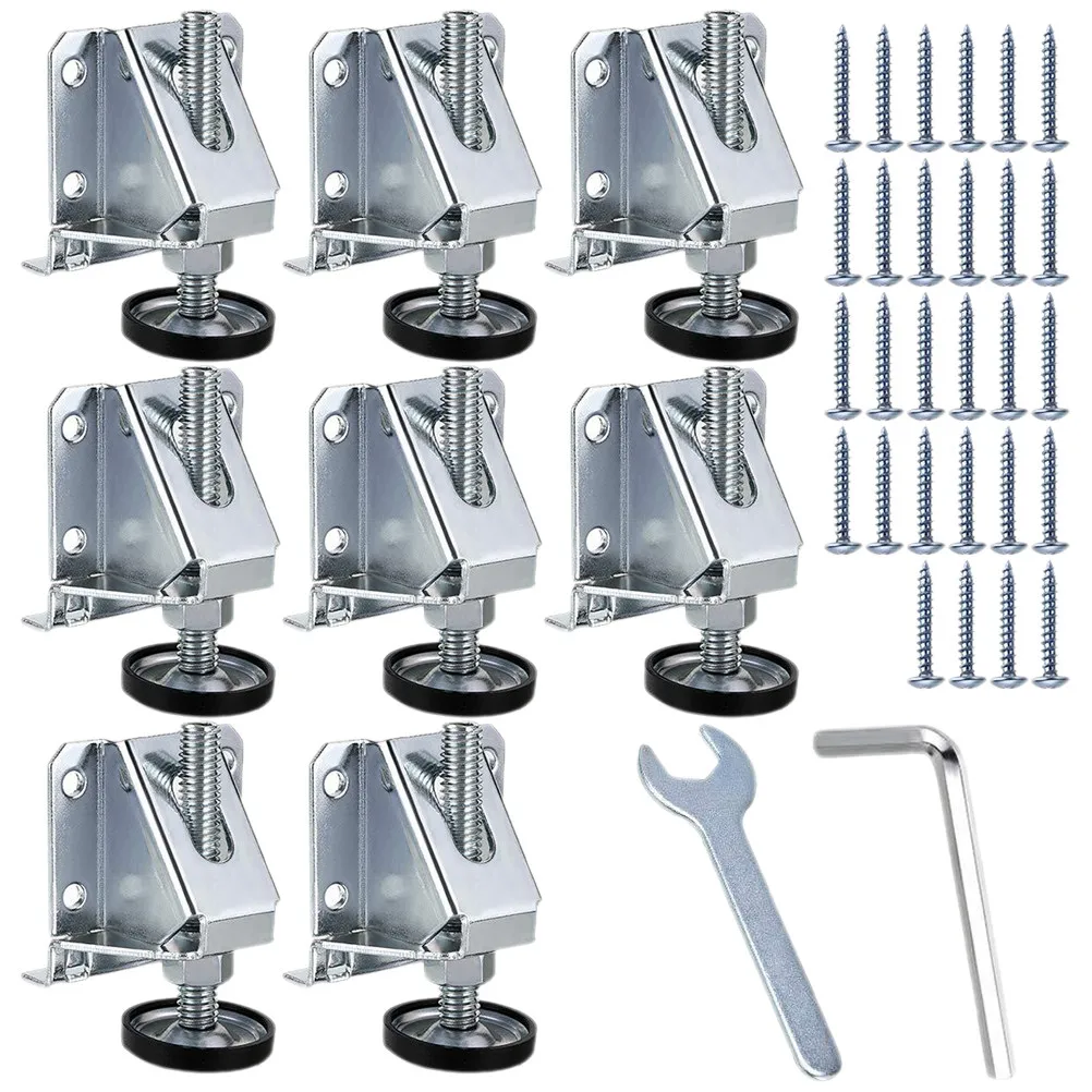 8Pcs Adjustable Furniture Levelers Heavy Duty Iron Leg Leveler Kit for Cabinets Workbenches Shelving Bookcases Table Stabilizers