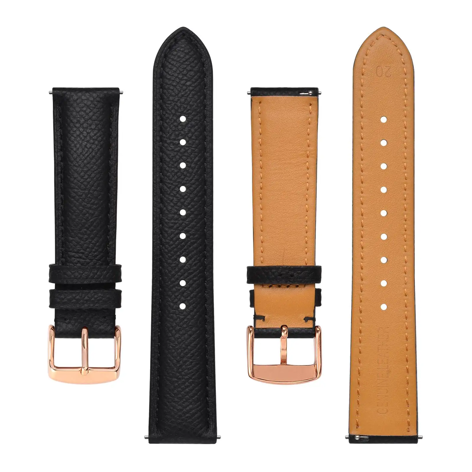 BISONSTRAP Watch Bands Quick Release 18mm 20mm 22mm Texture Leather Watch Strap for Men Women pink Watchband  Rose gold Buckle