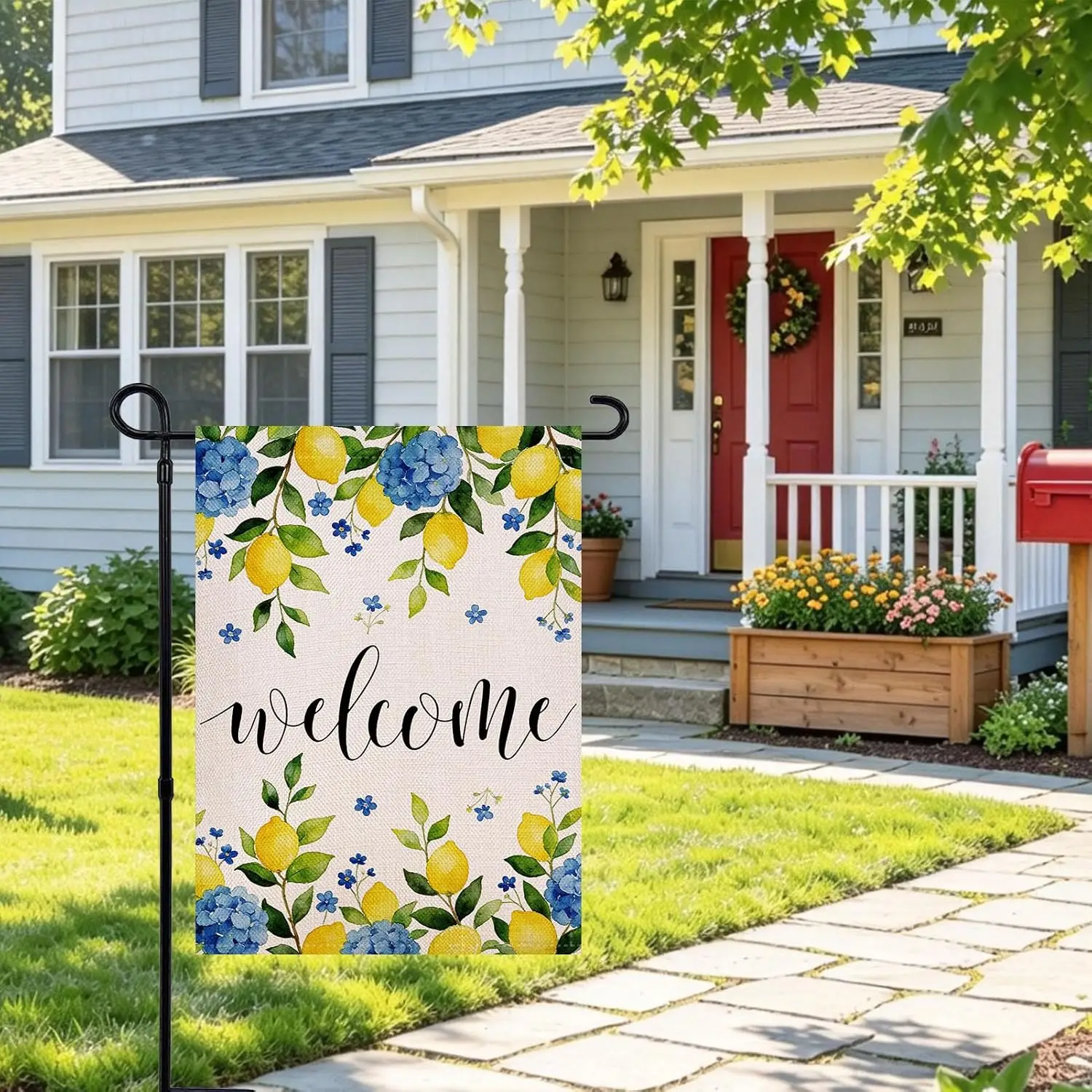 Summer Lemon Garden Flag 12.5x18 Inch Double Sided Outside, Hydrangea Floral Welcome Yard Outdoor Flag yyi