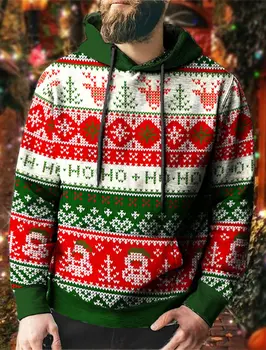 Sudadera con capucha con diseño pequeño y apliques navideños para hombre, Jersey holgado informal de manga larga con capucha, sudadera deportiva para hombre y mujer, ropa