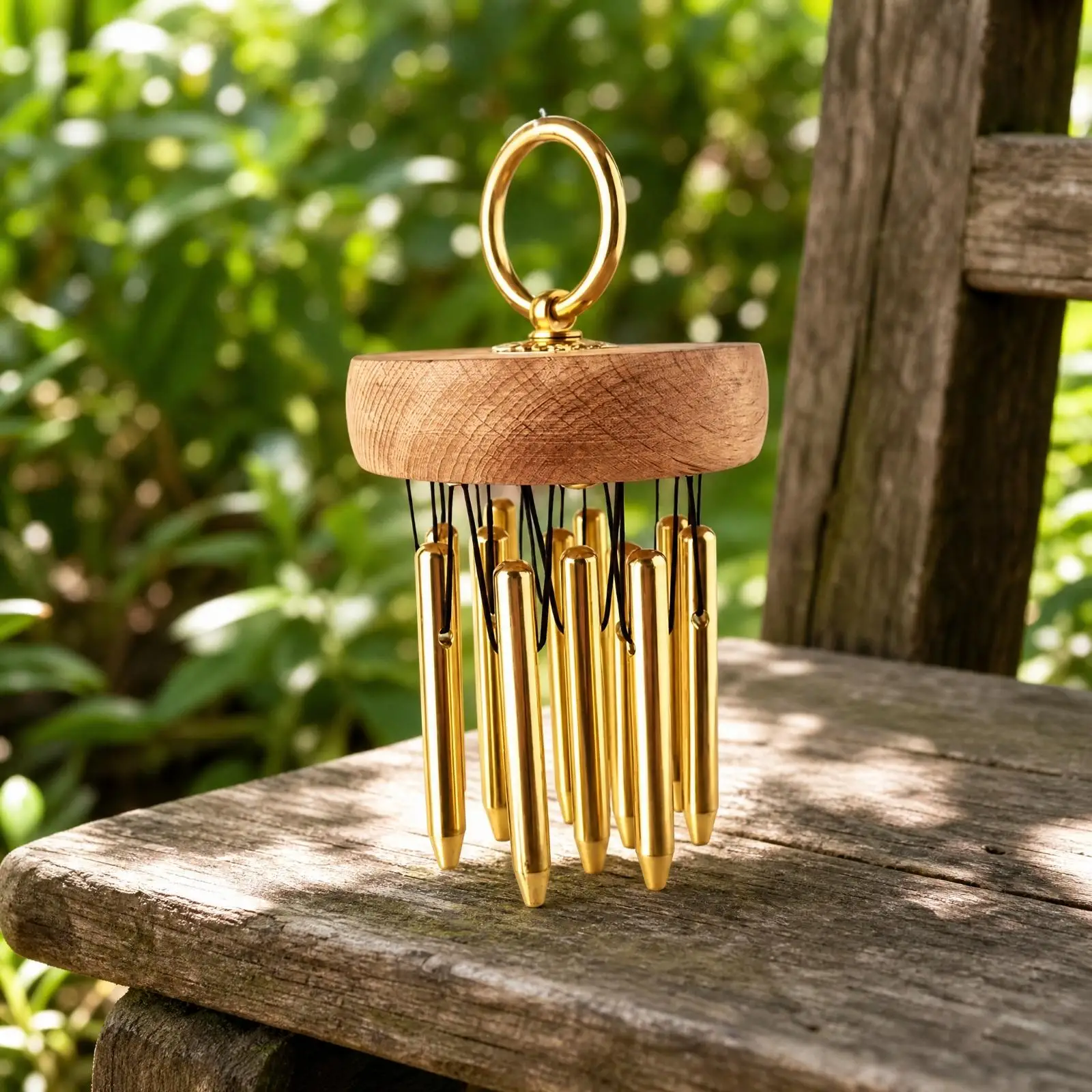 Small Wind Chime Music Bell Hand Chime Percussion Instrument with Gold Finish Tubes for Light Play and Visual Decor