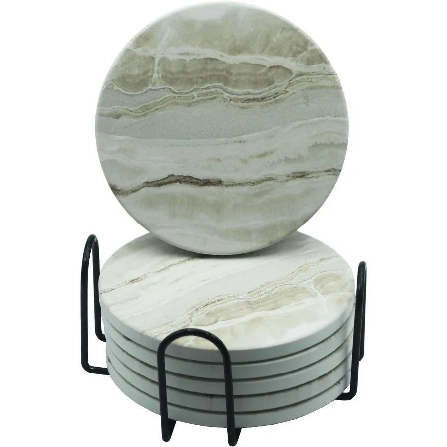 

6 шт. керамические впитывающие подставки для напитков в мраморном стиле с держателем для журнального столика4 Ih