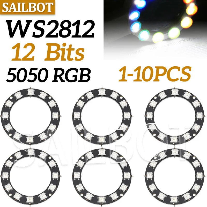 12-bit WS2812 5050 RGB LED Intelligent Full Color RGB Ring Development Board Big Ring
