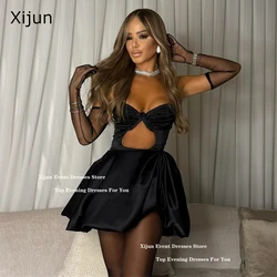 Xijun Simple Black Short Evening Dresses Cut Out Sweetheart A-Line Prom Dresses Formal With Gloves Prom Gowns 2025 CUstomized
