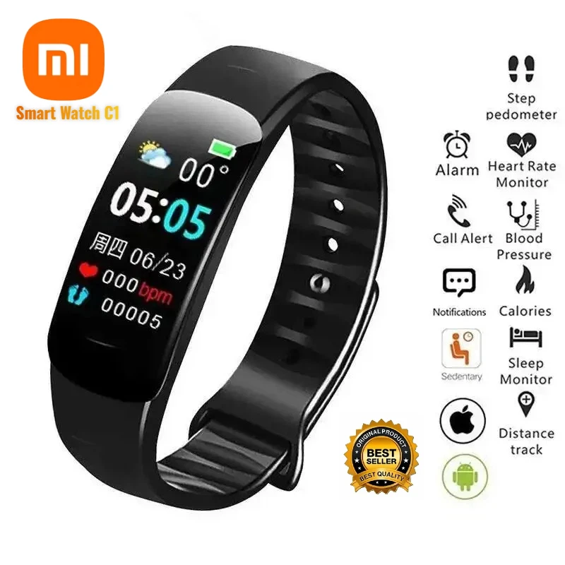 

Смарт-часы Xiaomi C1 Plus с Bluetooth, спортивный браслет для подсчета шагов, фитнес-трекер, измерение пульса, давления и сна, для мужчин и женщин