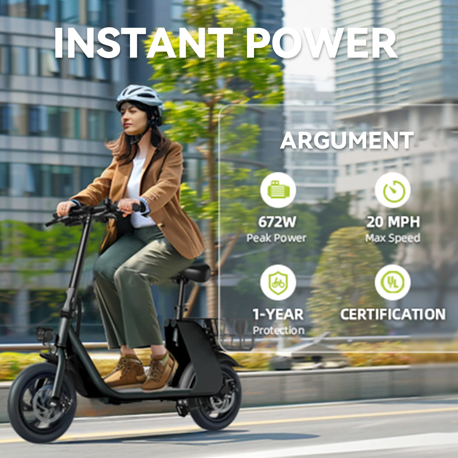 Scooter elétrico adulto 450W, 18MPH com assento e cesta de compras para animais de estimação, adequado para scooter elétrica de equitação ao ar livre feminino