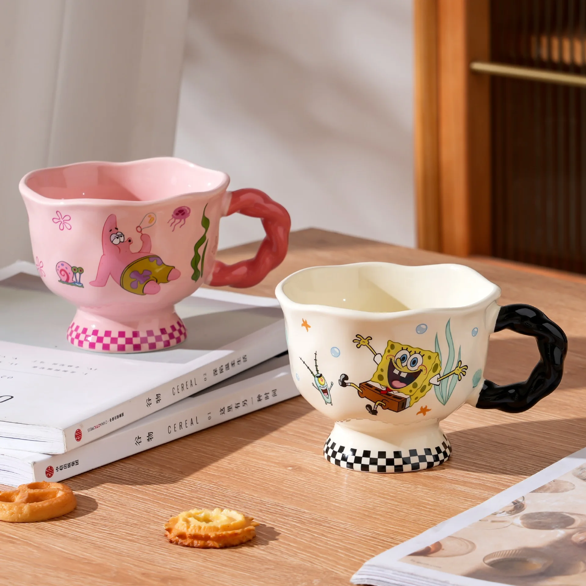 Kawaii Cartoon Spongebob Squarepants Patrick Star Mug Ceramic High Footed Cup Couple Water Cup Household Coffee Milk Cup Gifts