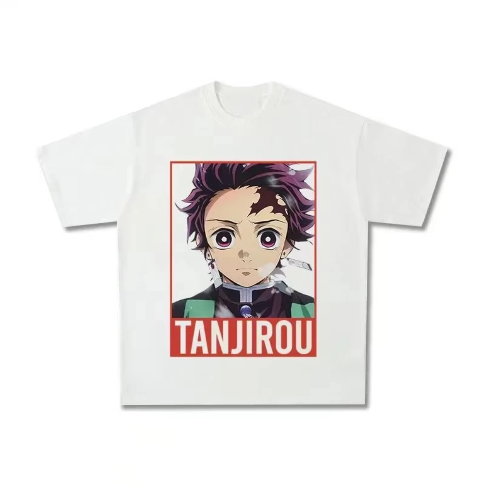 

Women's 100% Pure Cotton Ghost Extermination Blade Tanujiro Anime T-Shirt Men's and Women's Summer Retro Loose Casual Top Tide
