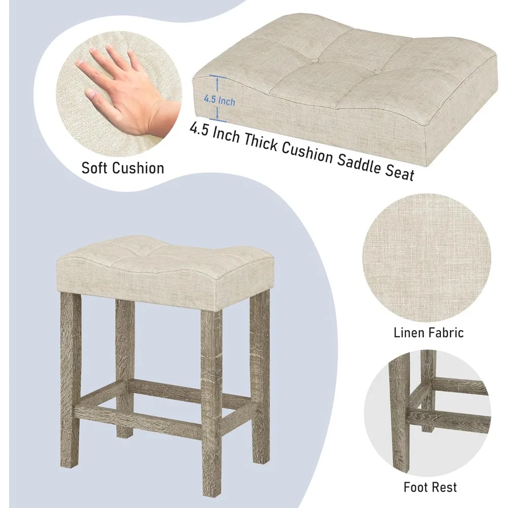 4-teiliges hohes Theken-Bartisch-Set mit Steckdose und 3 stoffgepolsterten Barhockern, hoher Frühstücksecke für die Küche mit Hocker